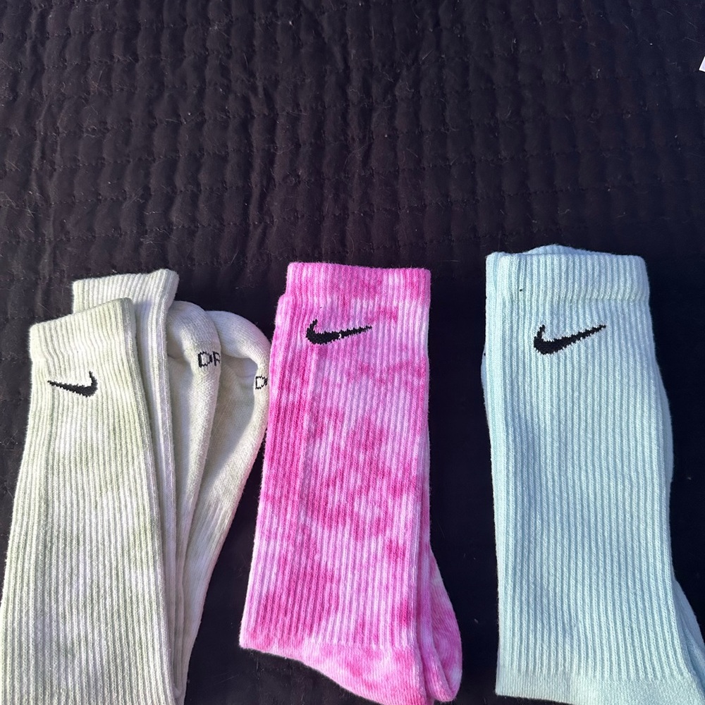 Nike Pink, White, and Blue Crew Socks